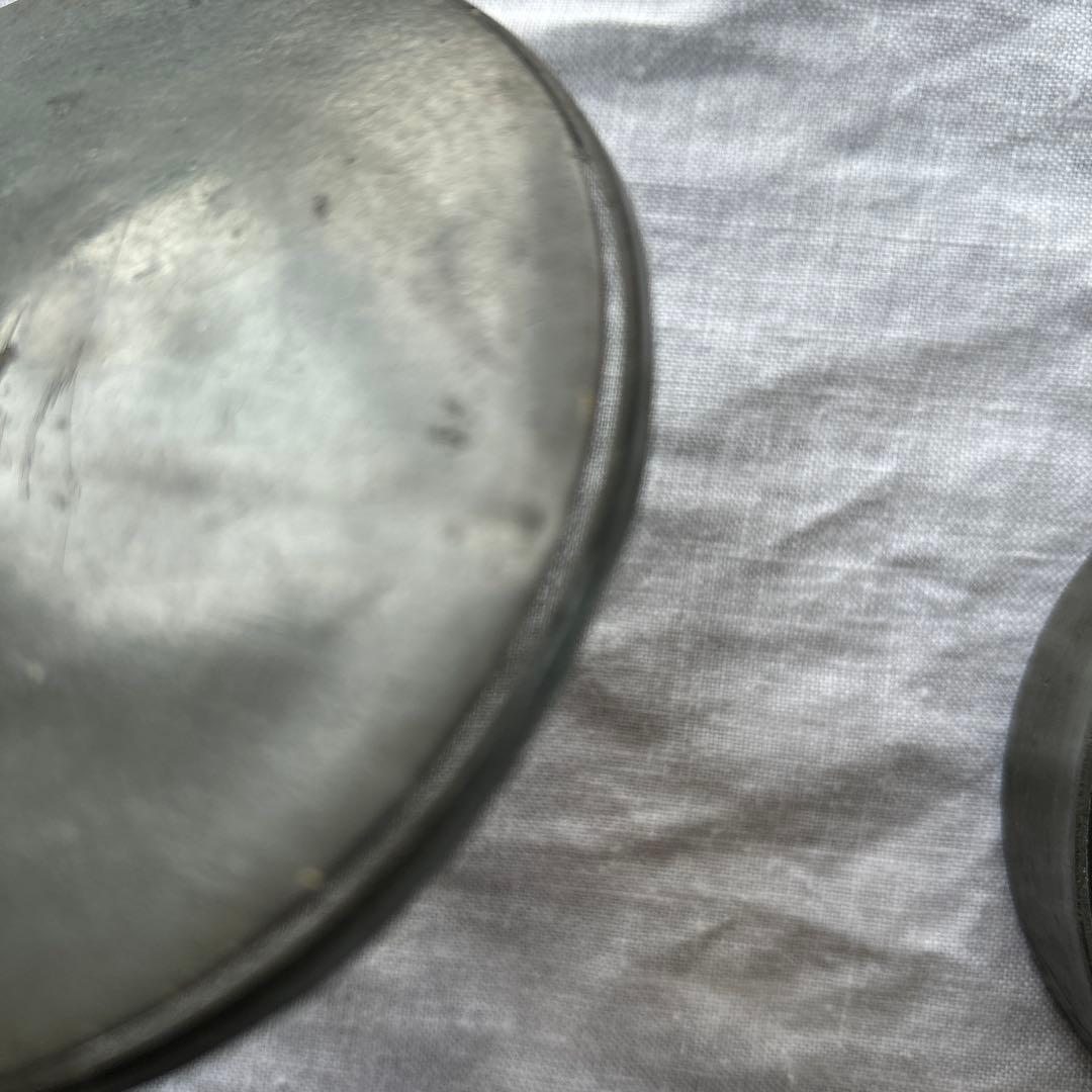 フランス アンティーク ピューター エタン 花リム 深皿と小物入れ　2点セット