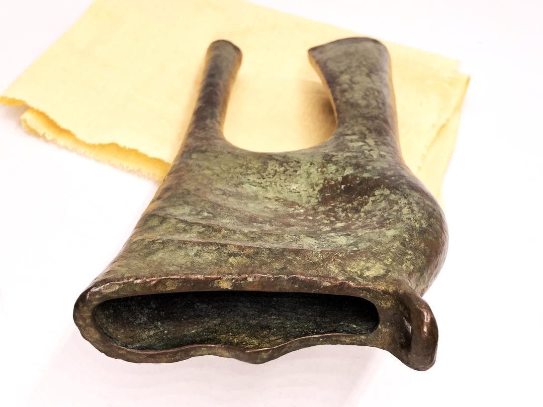 【 染川鉄之助 造　掛け花生 】　青銅一輪挿し　日展評議員　鋳金協会会長