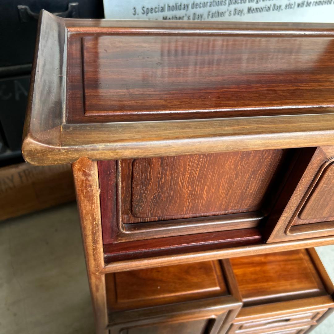お*ん様 昭和レトロ 木製 唐木 花梨無垢 違い棚 飾り棚 茶棚 煎茶棚 茶箪笥