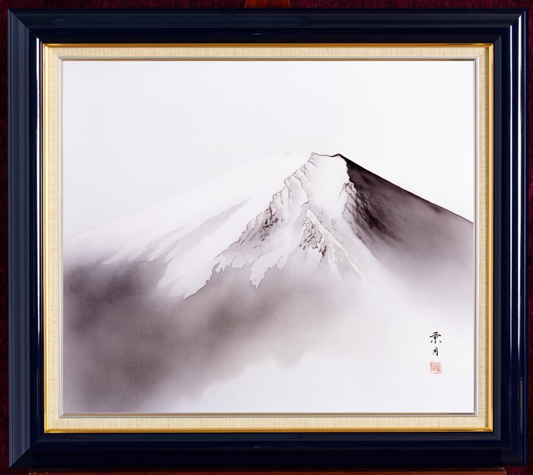☆肉筆落款入り☆日本画『白富士』10号サイズ 外寸:約660×580mm