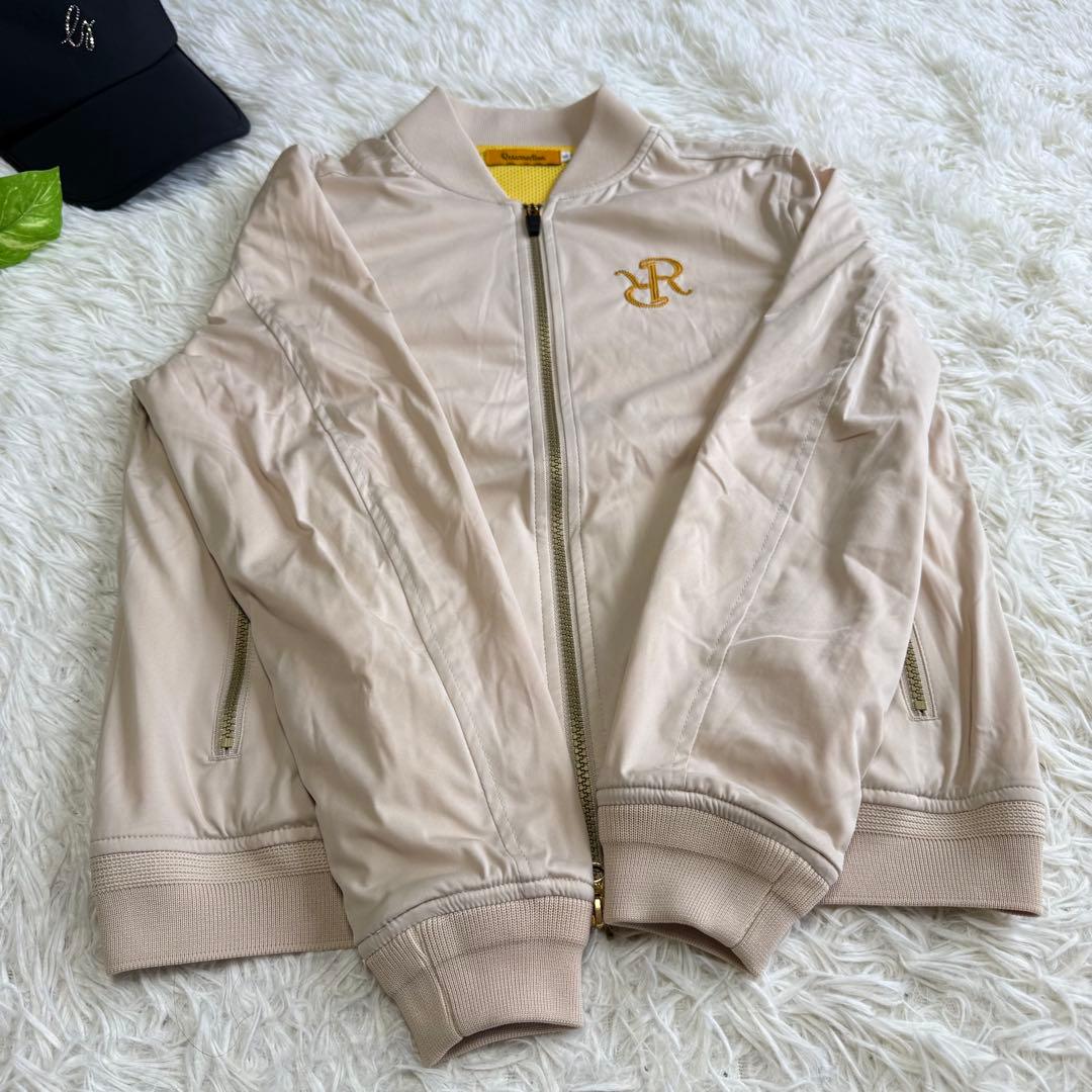 【レザレクション】美品 ジップジャケット ベージュ 刺繍ロゴ S レディース
