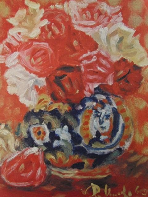 梅原龍三郎、【ばら】、希少な大判額装用画集より、新品高級額装付、豪華限定版