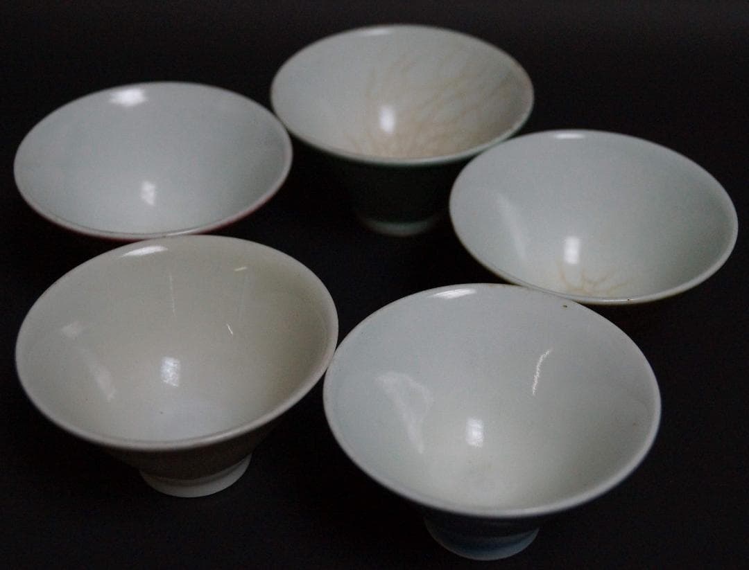 ☆茶道具☆遠州七窯 古朝日焼 五色窯変 美しい色替煎茶碗(五客)★時代物★