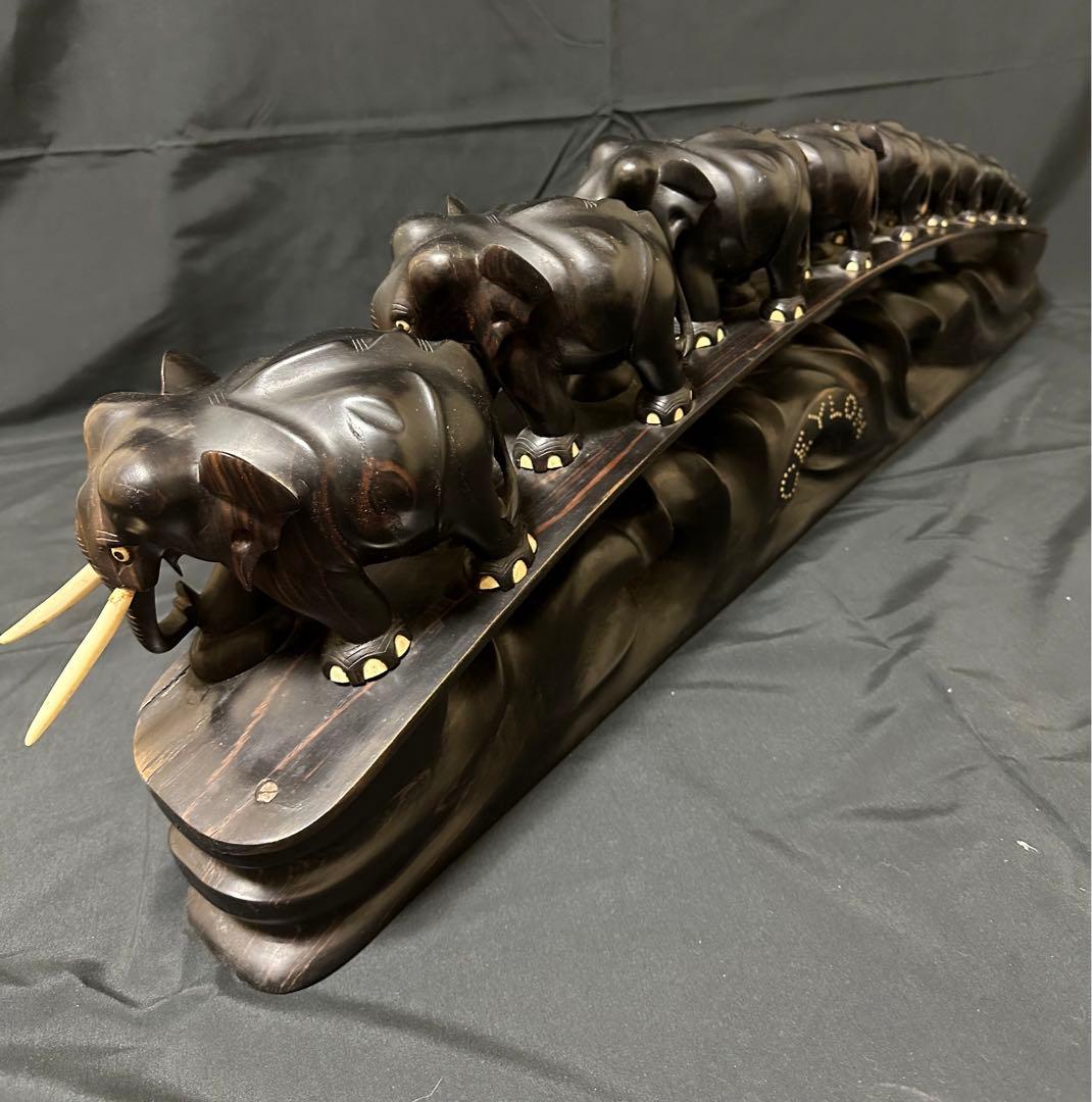 手彫りの象の彫刻 - 高品質エボニー製アート作品（スリランカ製）