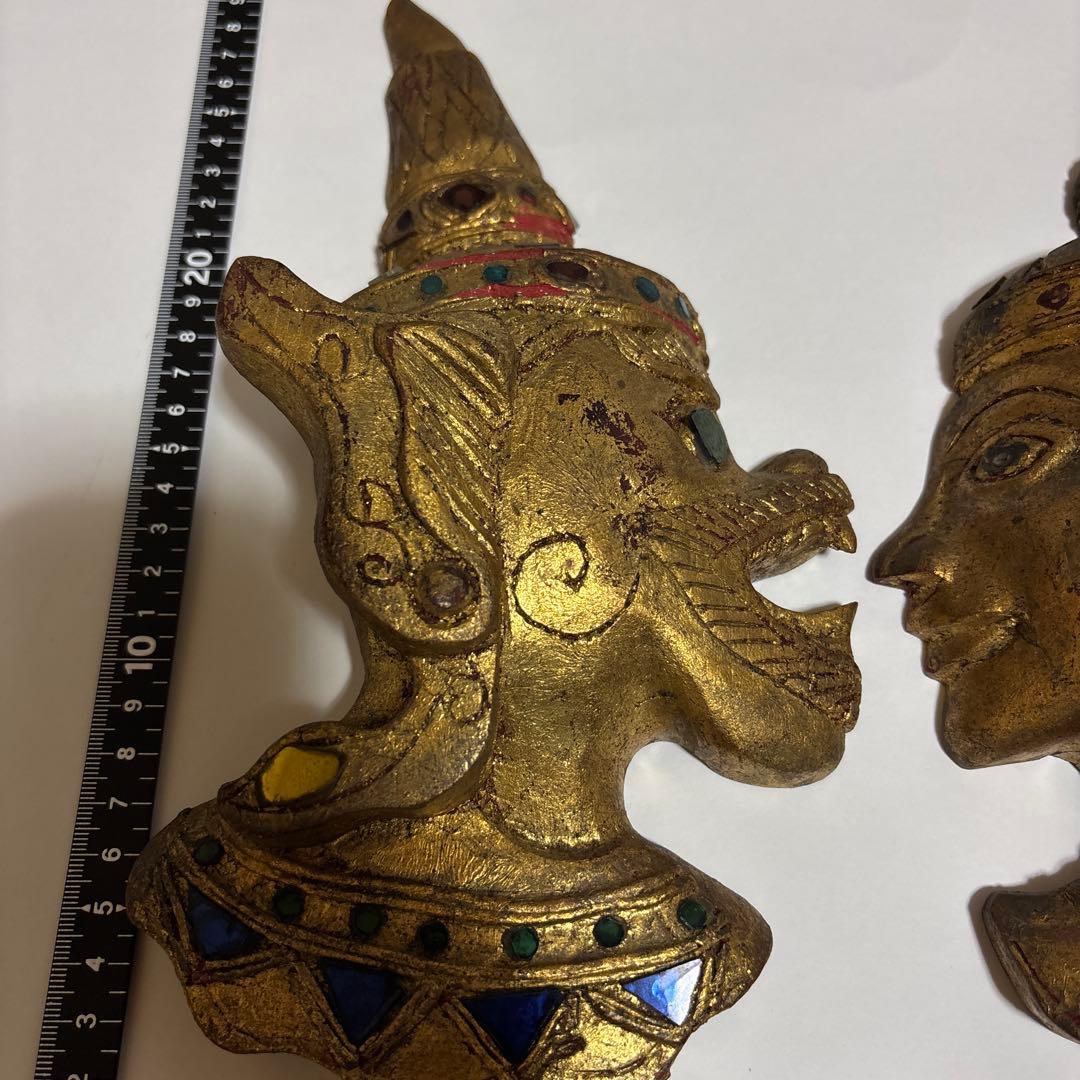 バリ島 木彫り 仮面 ウォールデコ エスニック アジアン雑貨 金風仕上げ