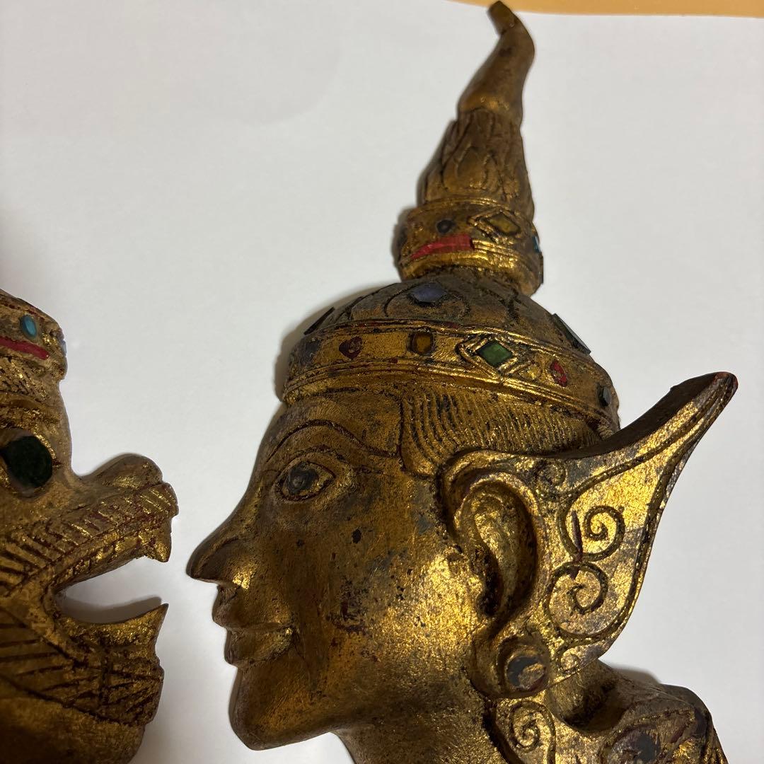 バリ島 木彫り 仮面 ウォールデコ エスニック アジアン雑貨 金風仕上げ
