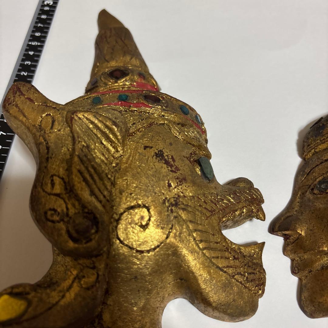 バリ島 木彫り 仮面 ウォールデコ エスニック アジアン雑貨 金風仕上げ