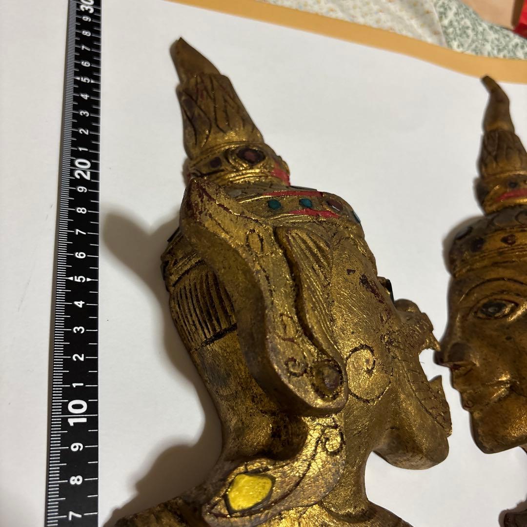 バリ島 木彫り 仮面 ウォールデコ エスニック アジアン雑貨 金風仕上げ