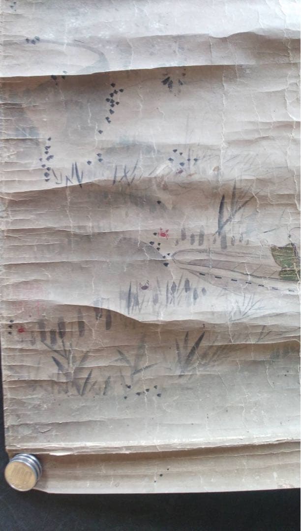 まくり　日本画　江戸時代　道中風景　紙本彩色