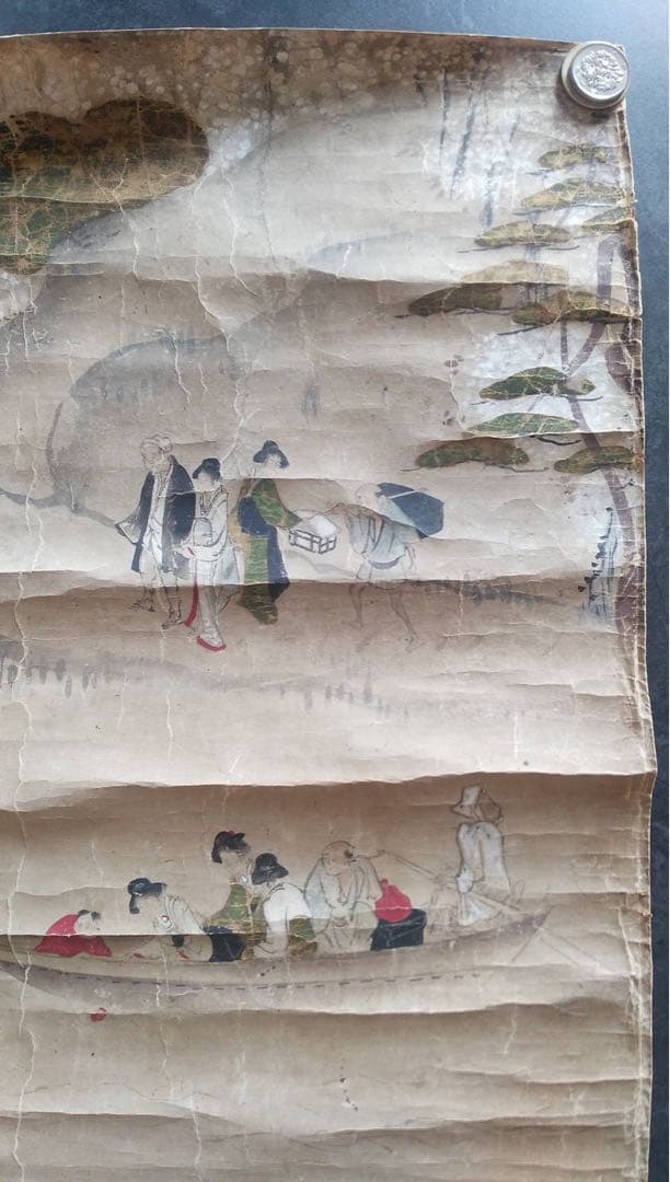 まくり　日本画　江戸時代　道中風景　紙本彩色