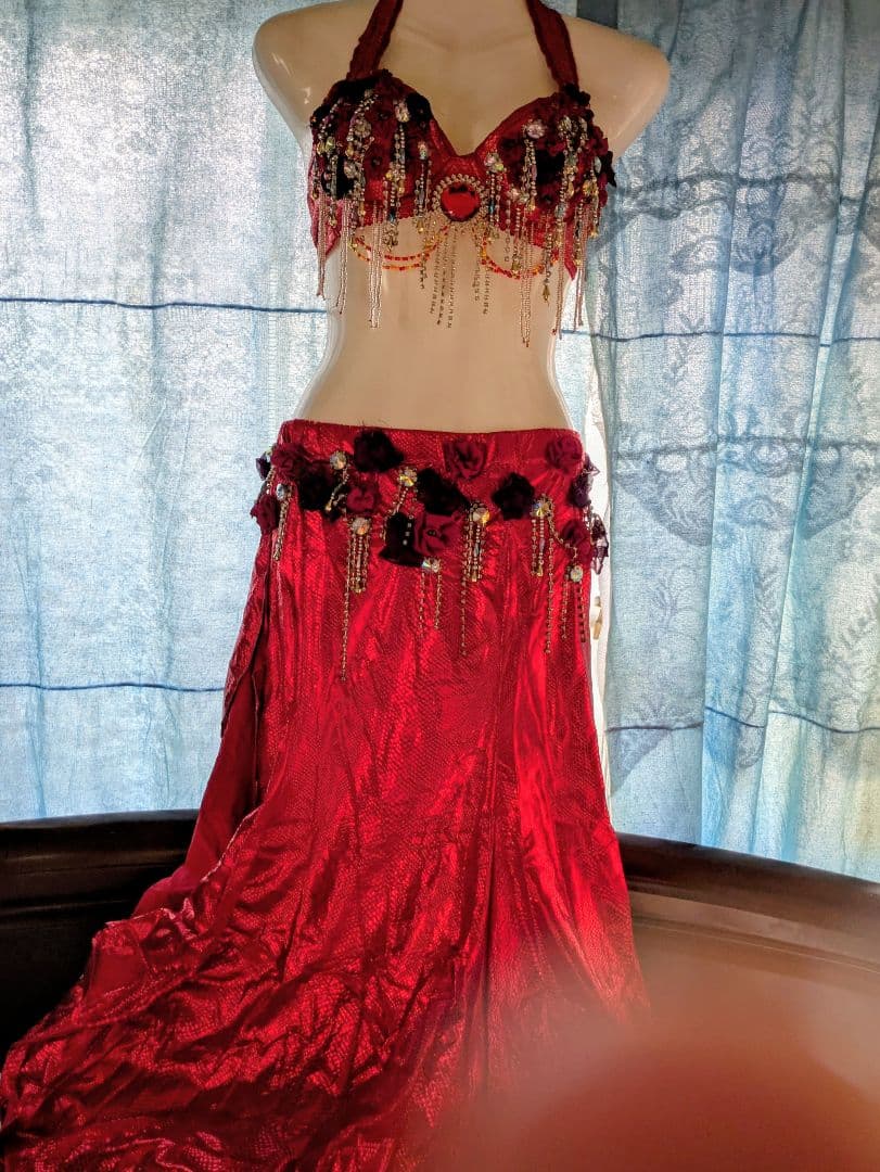 ベリーダンス 衣装 セットアップ レッド ブラ スカート 発表会 練習 新品