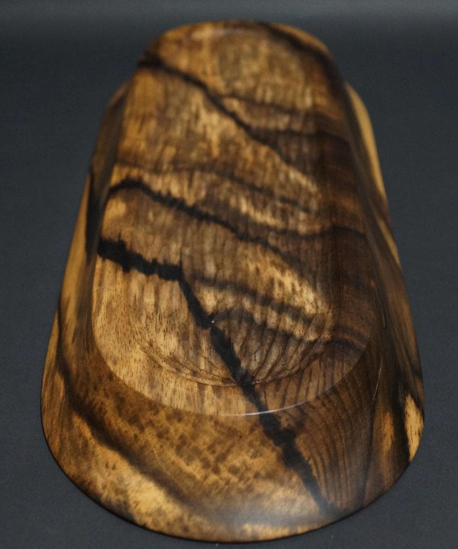 木製 黒柿 盆 刳り貫き煎茶盆 一文字盆 楕円盆☆長さ38.9cm☆煎茶道具