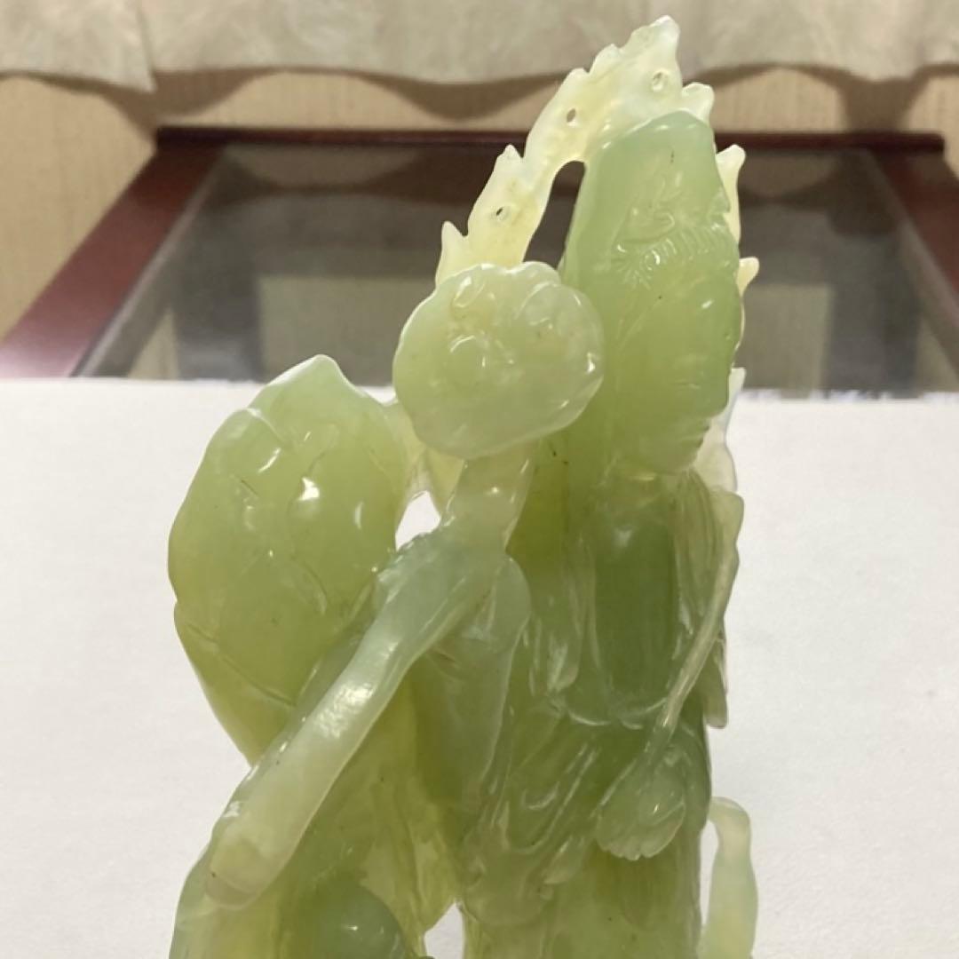 翡翠 観音菩薩 仏像 置物 彫刻 工芸品 美術品 骨董 レトロ