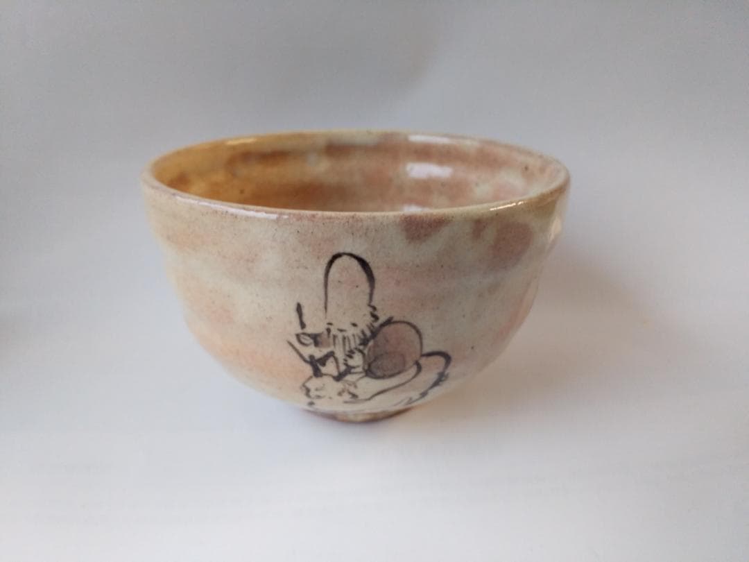 美濃焼 いちい窯 横井清秀 作 粉引 寿老人 茶碗 共箱 共布 栞 抹茶碗 新品