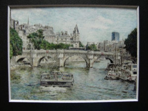 緒方 洪章 【新緑のポン・ヌフとセーヌ】 希少画集画、状態良好、新品高級額装付