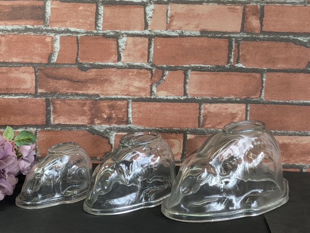 イギリス アンティーク ガラス製 ウサギゼリーモールド ３点セット