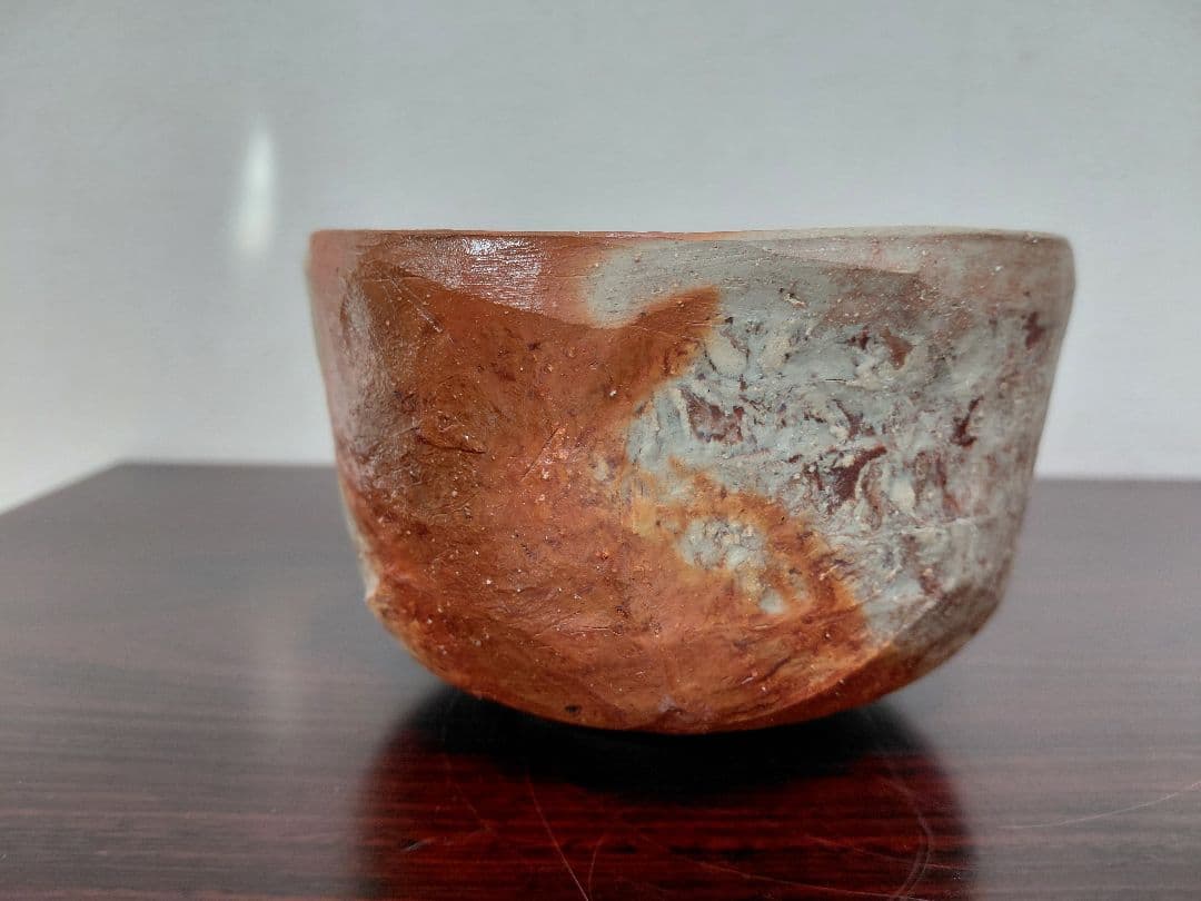 【備前焼】川端文男 備前 自然練込茶碗 共箱 共布 陶歴 茶道具