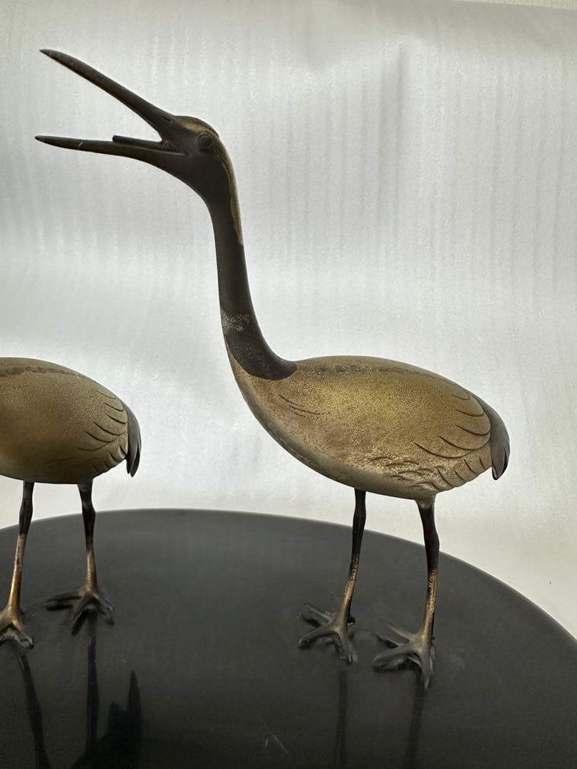 作家物 鶴　2羽 オブジェ　インテリア 高さ約29cm 銅製？
