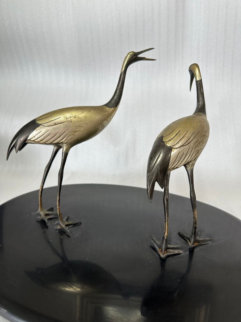 作家物 鶴　2羽 オブジェ　インテリア 高さ約29cm 銅製？