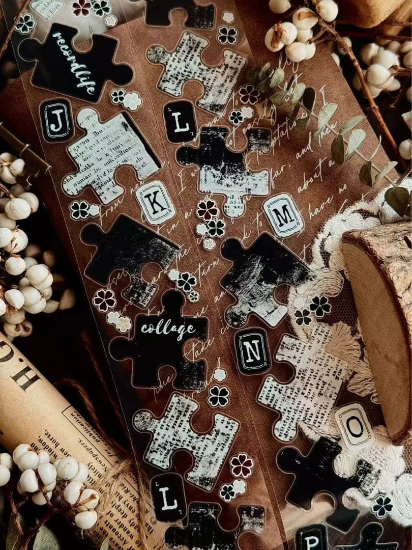 海外マスキングテープ巻売り パズル・セピア 装飾マスキングテープ