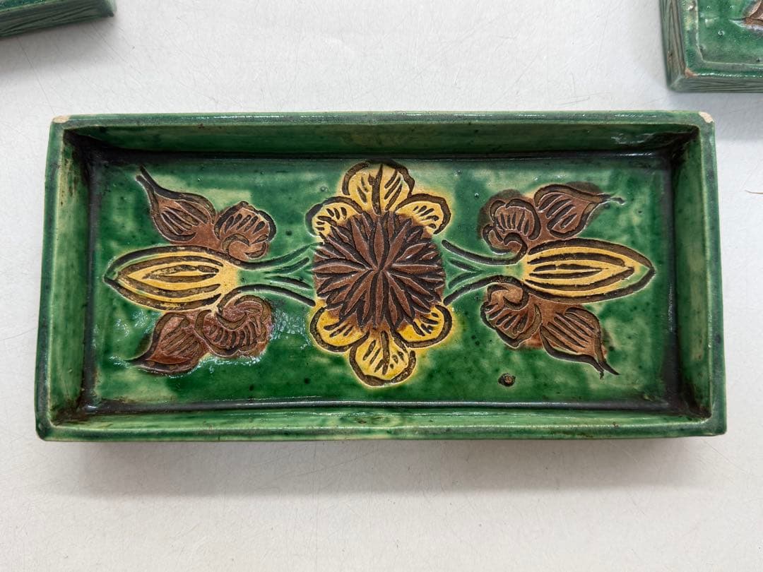 江戸時代　源内焼　角皿5点　三彩　アンティーク　送料込み251214