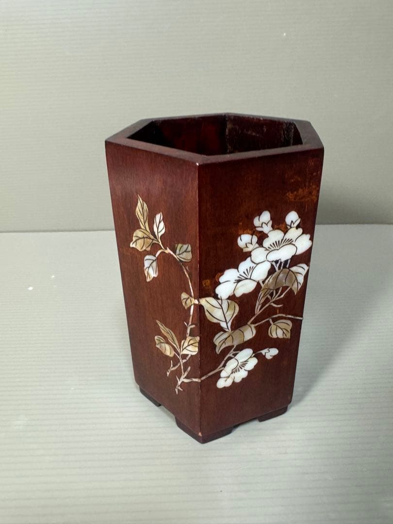 2288 紅木 象嵌 花立 中華アンティーク　時代物