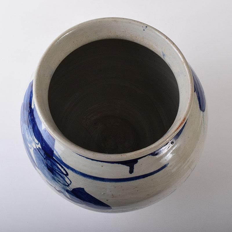 朝鮮美術　李朝　高麗白磁　染付　花文　壺　V　R7906C