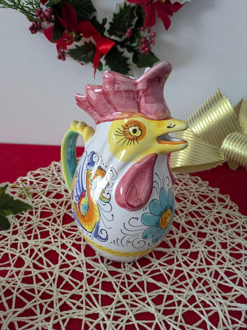 ニワトリピッチャーイタリアアンティーク幸せを守るといわれる一品プレゼントにも