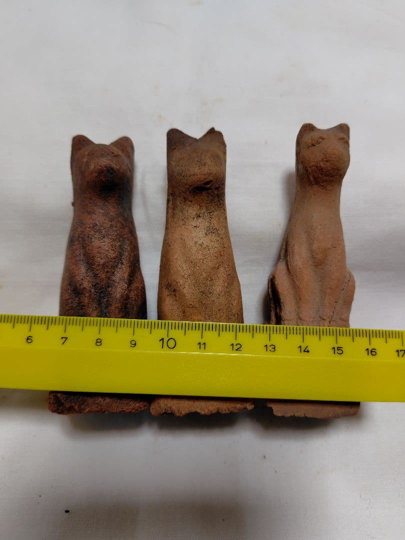 鉄砲狐3体　古道具　陶人形　土人形　アンティーク　鉄砲狐　今戸焼　稲荷　素焼