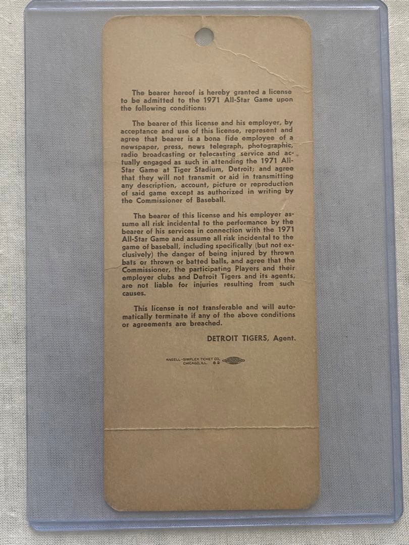 1971年　MLB オールスターゲーム　メディア用パス　レジージャクソン　直筆