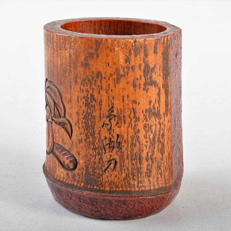 煎茶道具　古竹　霊芝柿刻　蓋置　在銘　V　R5863