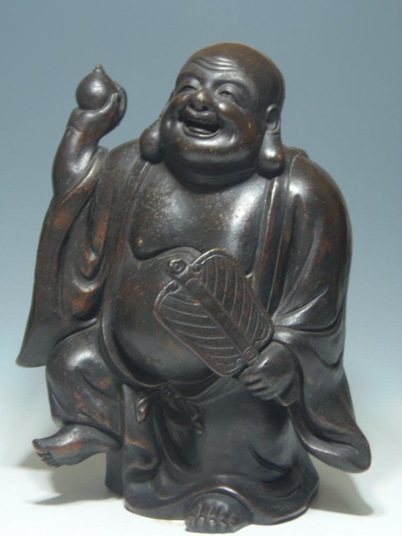 高さ285 古備前 七福神 踊り布袋尊 備前焼 置物 骨董