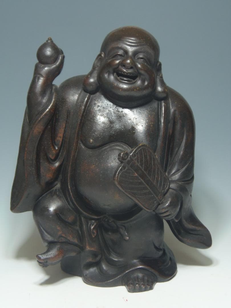 高さ285 古備前 七福神 踊り布袋尊 備前焼 置物 骨董