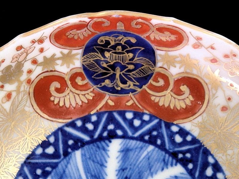 古伊万里　金襴手　松竹梅に花の図　４寸皿　２枚　E774AS-CPv