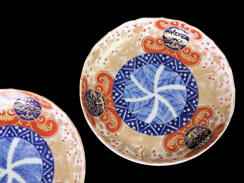 古伊万里　金襴手　松竹梅に花の図　４寸皿　２枚　E774AS-CPv