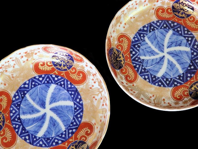 古伊万里　金襴手　松竹梅に花の図　４寸皿　２枚　E774AS-CPv