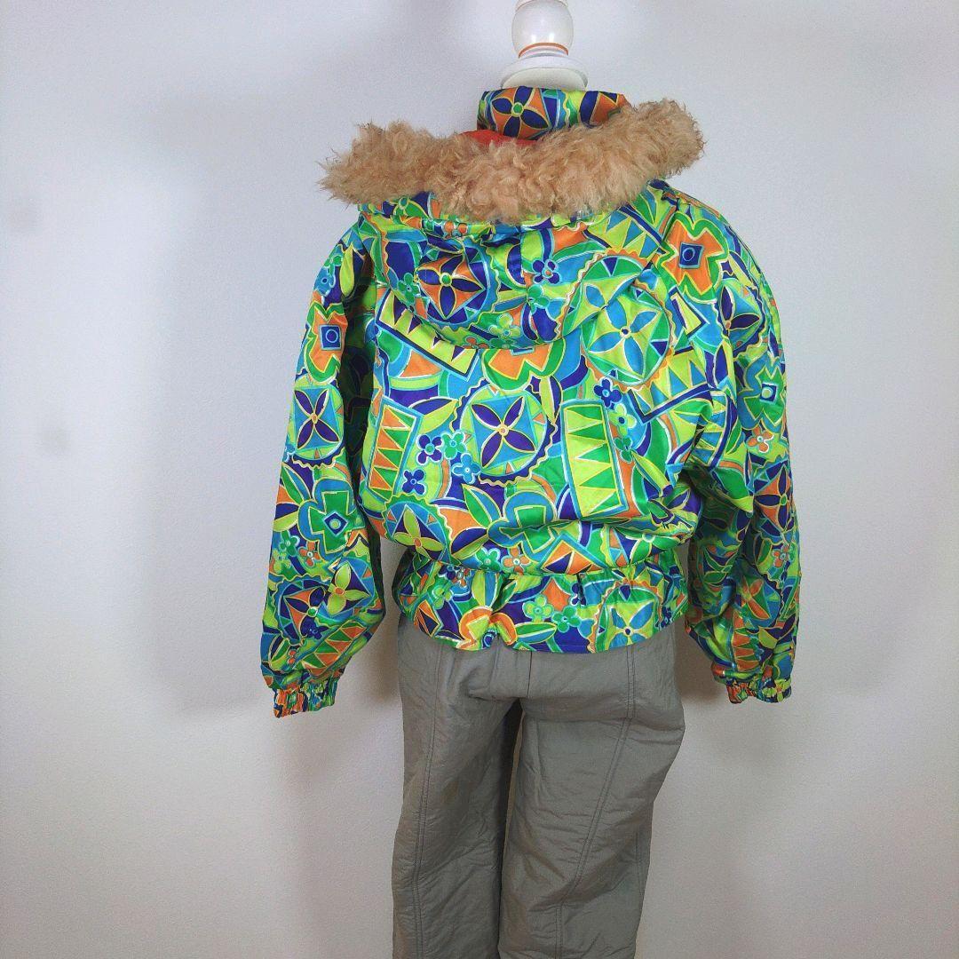 レディース　昭和レトロ　L　スキー　スノーボードウェア　上下　グリーン　グレー