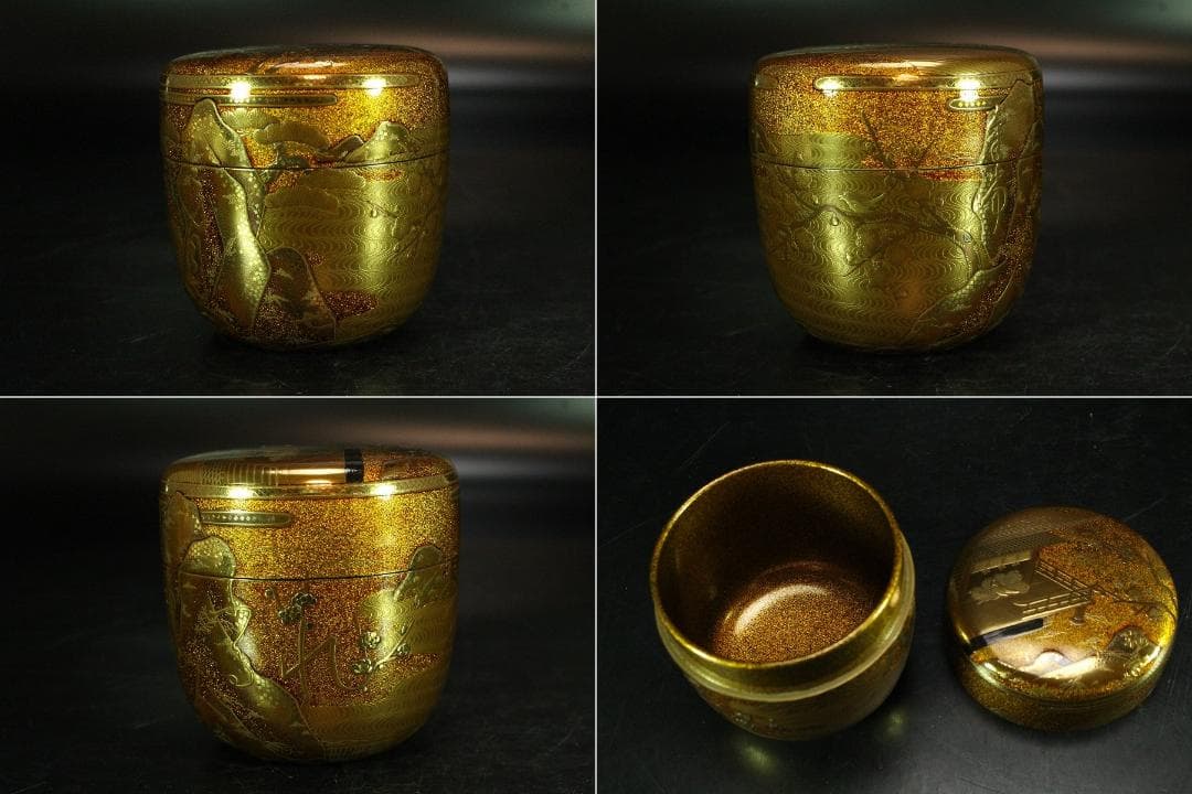 茶道具 輪島塗 初音蒔絵 棗 共箱 美品(K-YC573)