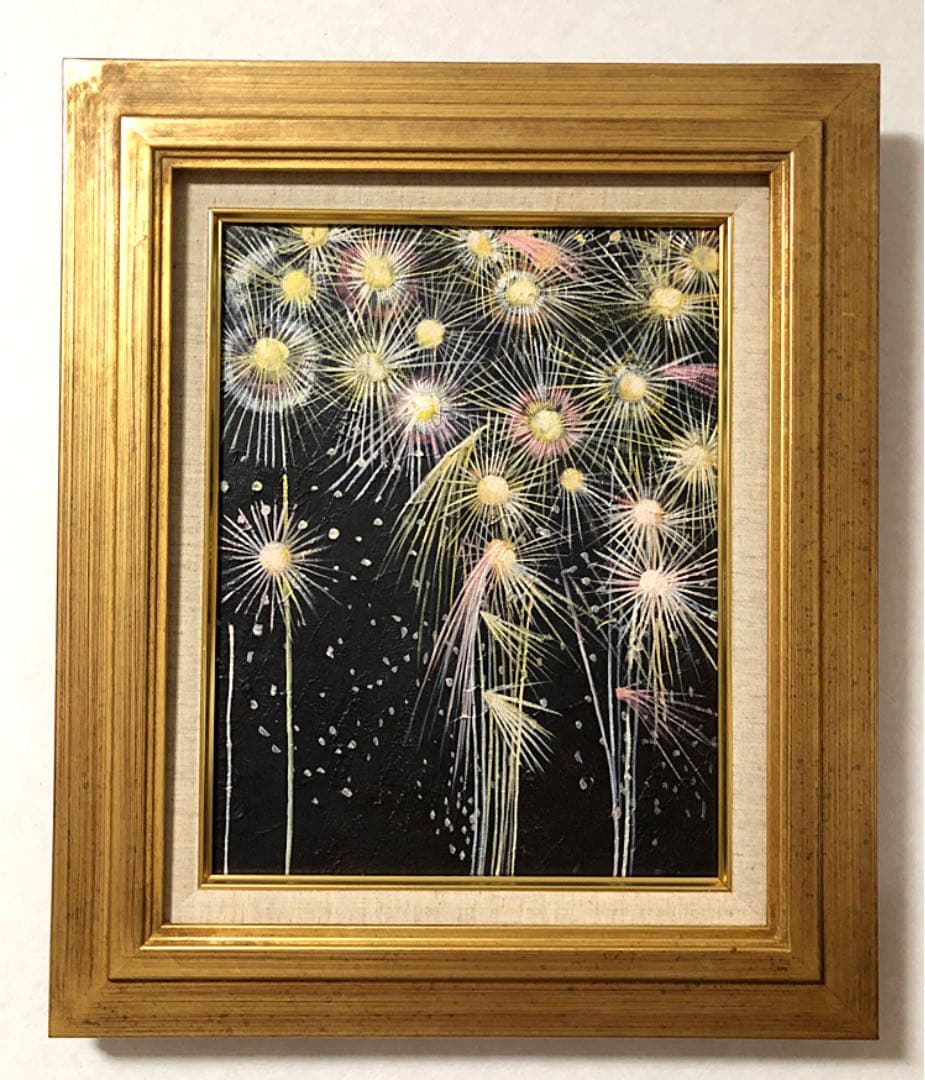 絵画 額装 花火 油彩画 F6 キャンパス 模写
