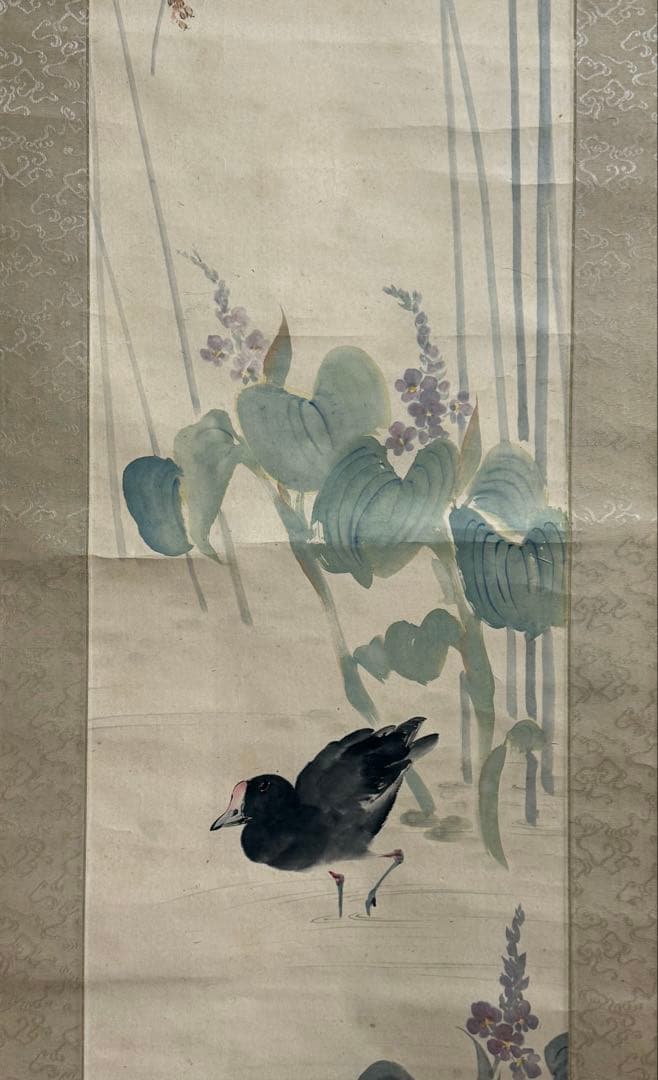 池上秀畝筆　絹本肉筆　沒骨法　掛軸　秀畝自題共箱　送料込み250824