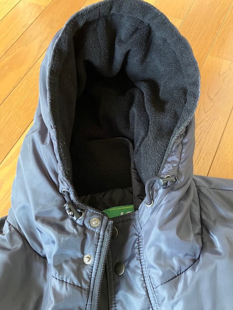 ルースイソンブラフード付きロングダウンコート グレーブラックツートン