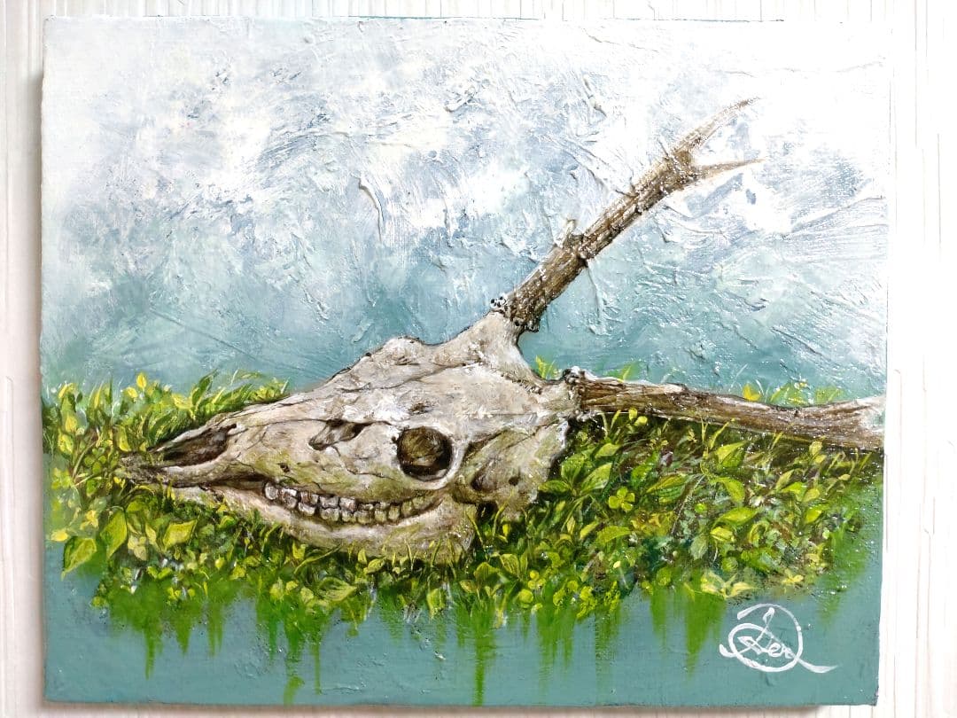 頭骨の油絵【帰結】油彩画 直筆絵画 F3号サイズ