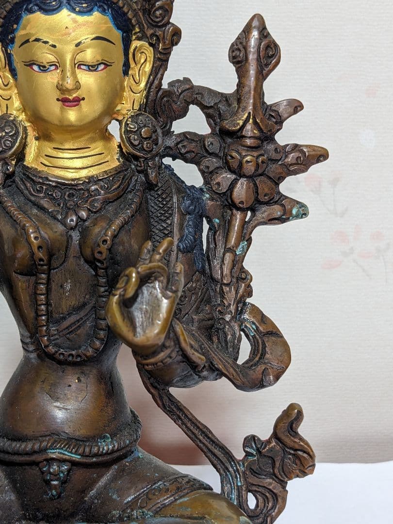 ♦チベット仏教 観音菩薩坐像 中国 古美術品 古玩 仏教美術 仏像 唐金 骨董品