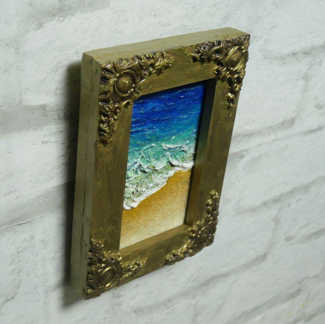 油絵 油彩 油彩画 絵 絵画 キャンバスパネル ミニ絵画【海と砂浜】