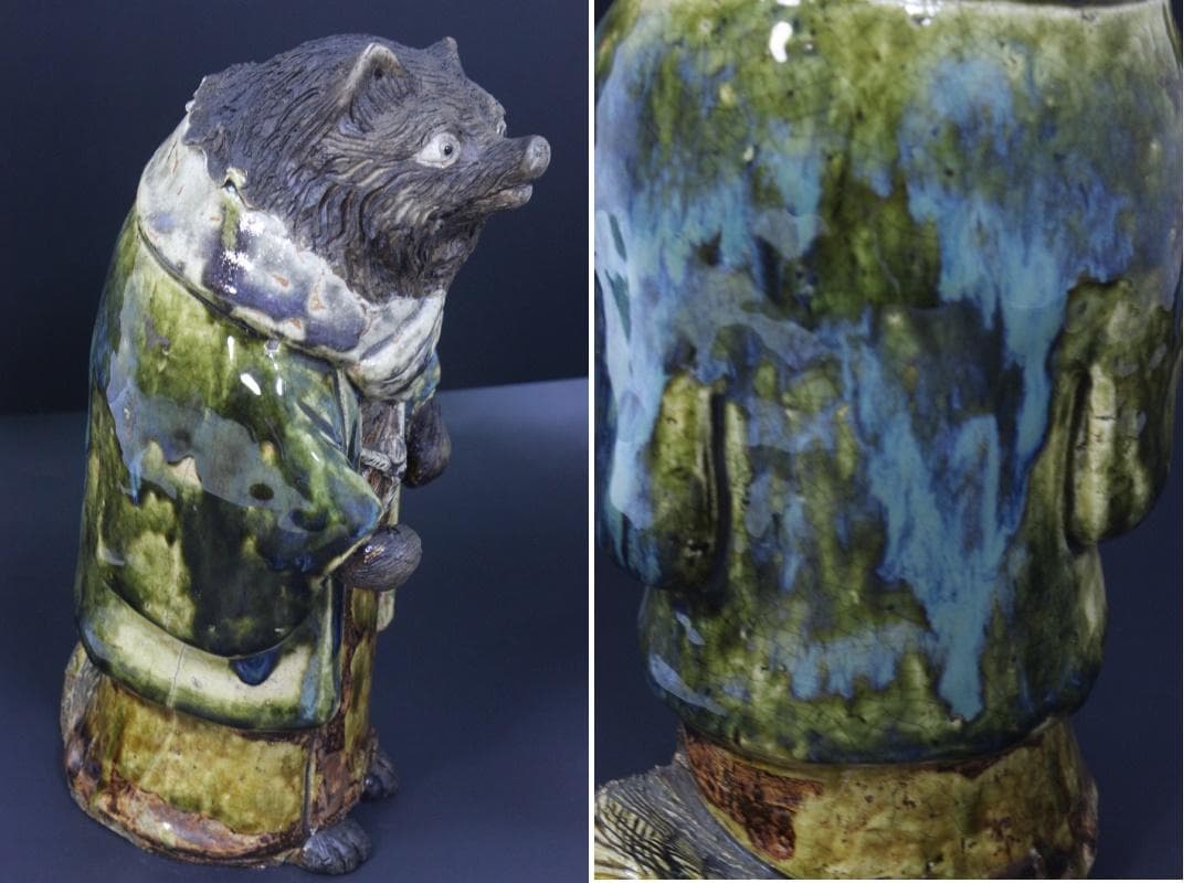 古い時代◆釉薬(うわぐすり・ゆうやく)　五彩陶器　焼き物　狸　たぬき◆30㎝