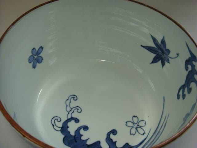 水指■古い染付平水指 静山造 漆器蓋 窓菱形絵変わり山水人物図 茶道具 骨董品■