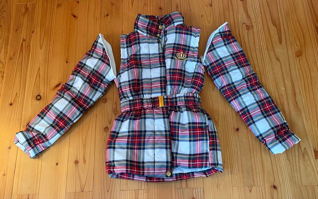 キスオンザグリーン　ファー付　中綿ジャケット　長袖　チェック　M