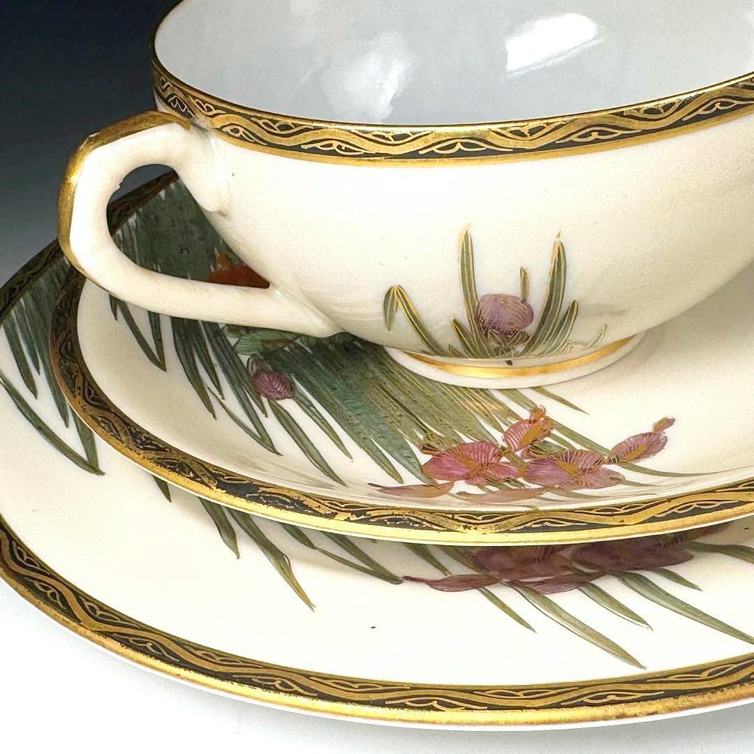 極美品■オールドニッポン 薩摩 エッグシェル 金彩 菖蒲図紋 キャビネットトリオ