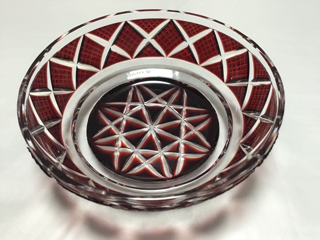 復元　薩摩切子　色被せガラス　切子小皿　尚古集成館監修　薩摩ガラス工芸作　紅