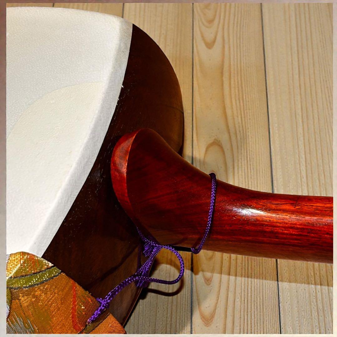 長唄三味線 中棹 硬木棹 木製糸巻・胴掛（五厘大） ハードケース付 現状品